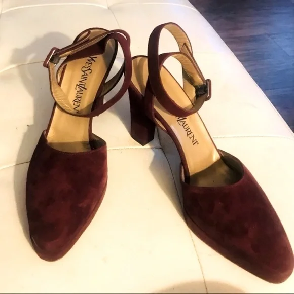 Vintage Yves Saint Laurent YSL Burgundy Suede Heels in Box - Size 7.5 - Picture 8 of 15
